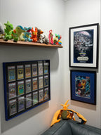 Premium aluminium metal trading card wall display frame case for Pokémon cards, MTG cards, Yu-Gi-Oh! cards, One Piece cards and sports cards, graded card wall display, PSA card frame, CGC card display, BGS slab display, One Touch magnetic holder display,