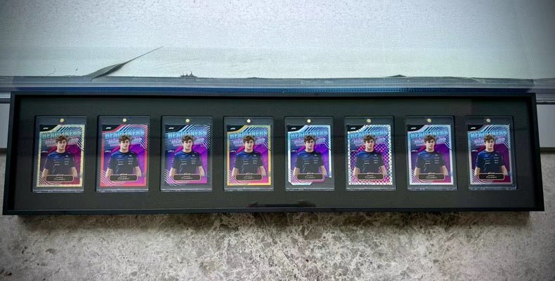 Premium aluminium metal trading card wall display frame case for Pokémon cards, MTG cards, Yu-Gi-Oh! cards, One Piece cards and sports cards, graded card wall display, PSA card frame, CGC card display, BGS slab display, One Touch magnetic holder display,